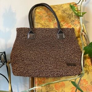 The Sak Hand Crochet Elliott Lucca Satchel Bag Brown leather Handle Purse brown